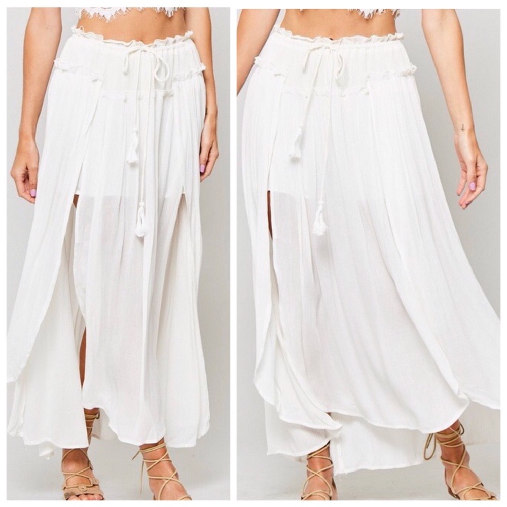 Promesa White Pleated Wrap Maxi Skirt